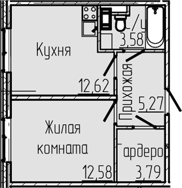 1-комнатная квартира 37.84 м², 1/8 эт., ЖК «SERTOLOVO PARK»